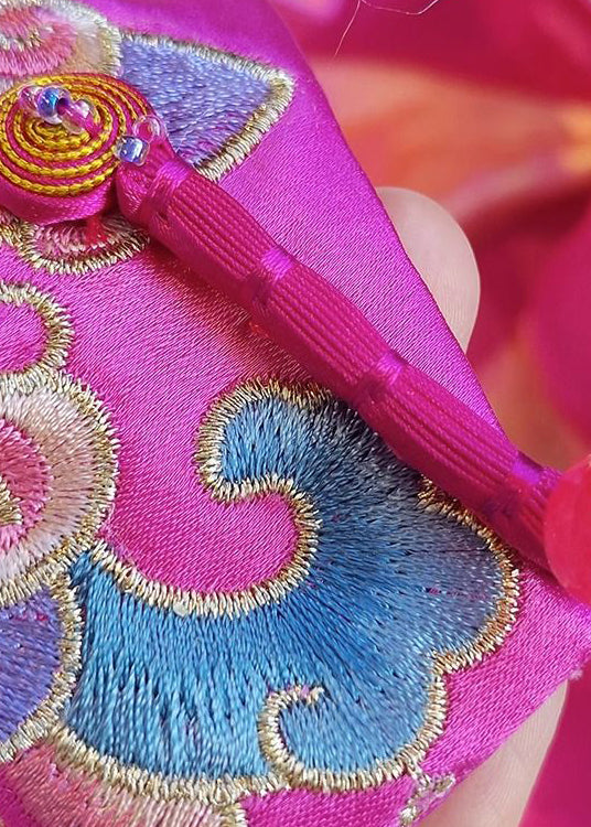 Vintage Pink Embroidered Patchwork Silk Vest Tops Sleeveless