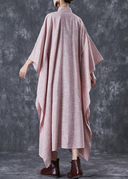 Vintage Pink Oversized Chinese Style Linen Dresses Batwing Sleeve