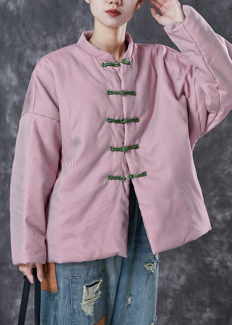 Vintage Pink Oversized Striped Fine Cotton Filled Coat Winter