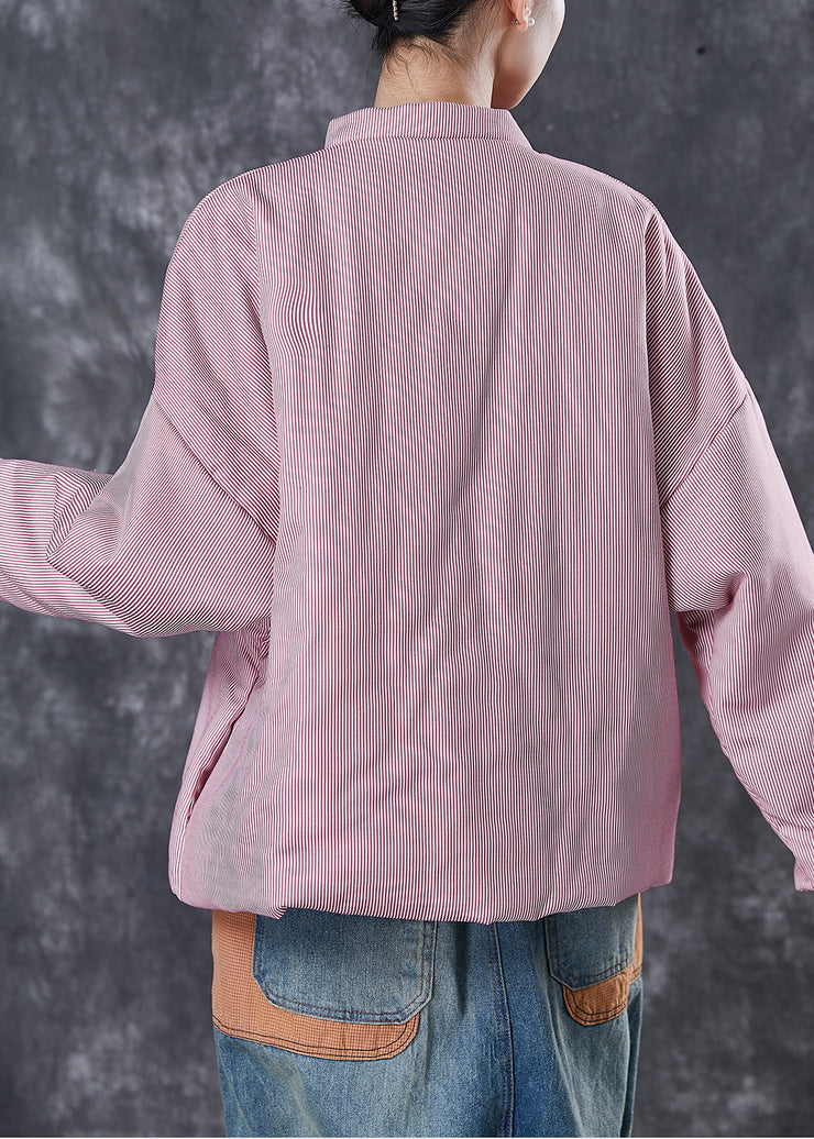 Vintage Pink Oversized Striped Fine Cotton Filled Coat Winter