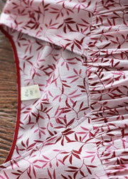 Vintage Pink Purple Print Cinched Cotton Pockets Summer Long Dresses - SooLinen