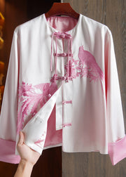 Vintage Pink Tasseled Embroidered Patchwork Silk Coat Fall