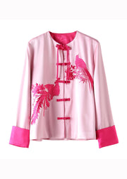 Vintage Pink Tasseled Embroidered Patchwork Silk Coat Fall