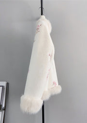 Vintage Pink V Neck Embroidered Fox Fur Mink Cashmere Coat Winter