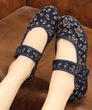 Vintage Print Cotton Fabric Flat Shoes For Women Buckle Strap Flat Shoes For Women