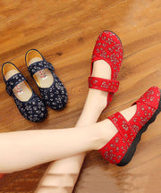 Vintage Print Cotton Fabric Flat Shoes For Women Buckle Strap Flat Shoes For Women