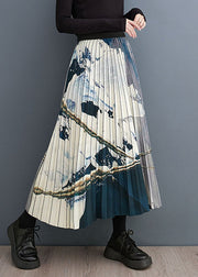 Vintage Print Patchwork Elastic Waist A Line Skirt Fall
