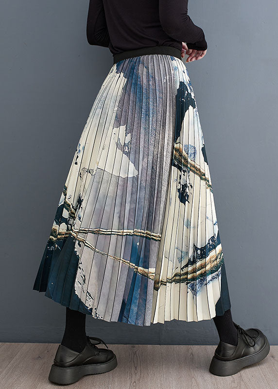 Vintage Print Patchwork Elastic Waist A Line Skirt Fall