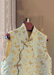 Vintage Print Stand Collar Button Cotton Waistcoat Sleeveless