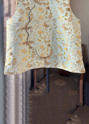 Vintage Print Stand Collar Button Cotton Waistcoat Sleeveless