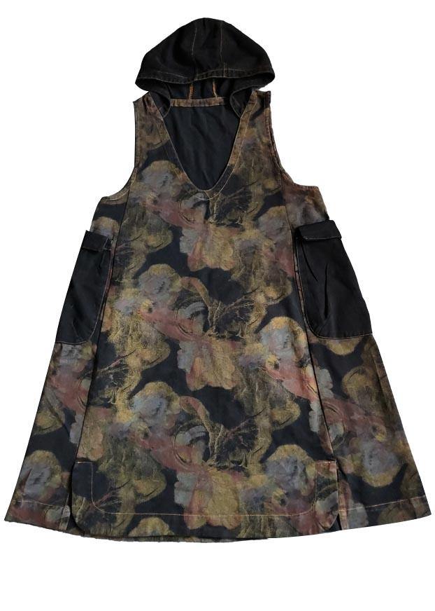Vintage Printed Hooded Denim Vest Skirt - SooLinen