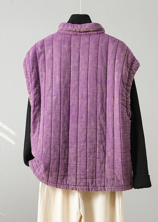 Vintage Purple Button Patchwork Fine Cotton Filled Vest Sleeveless