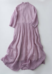 Vintage Purple Chinese Button Side Open Cotton Dresses Summer