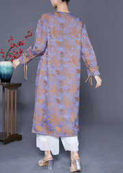 Vintage Purple Chinese Button Tassel Jacquard Silk Long Dresses Spring