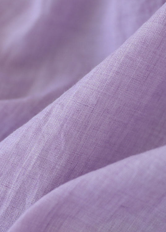 Vintage Purple Elastic Waist Embroidered Linen Skirt Spring