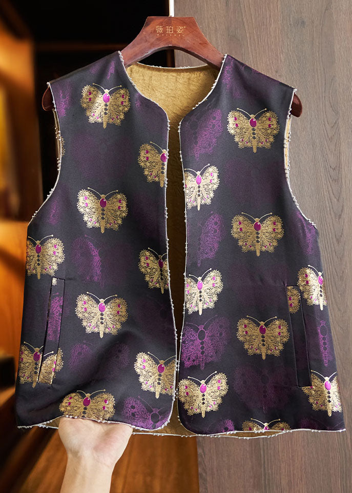 Vintage Purple Embroidered Nail Bead Silk Waistcoat Fall