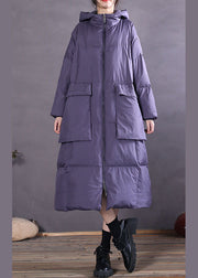 Vintage Purple Hooded Casual Duck Down coat Winter