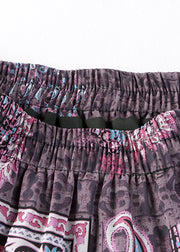 Vintage Purple Print High Waist Draping A Line Skirts Spring