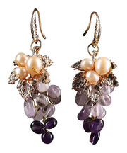 Vintage Purple Sterling Silver Crystal Pearl Grape Drop Earrings