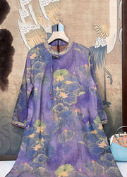 Vintage Purple Tasseled Embroidered Patchwork Silk Dresses Fall