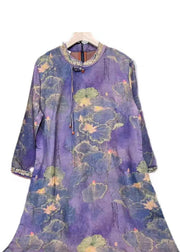 Vintage Purple Tasseled Embroidered Patchwork Silk Dresses Fall