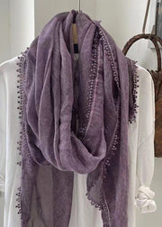 Vintage Purple Tasseled Patchwork Cotton Scarf