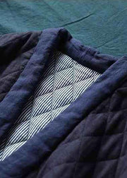 Vintage Purple V Neck Patchwork Print Fine Cotton Filled Parkas Winter