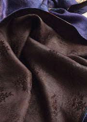 Vintage Purple V Neck Slim Fit Tassel Print Silk Dresses Short Sleeve
