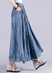 Vintage Purple Wrinkled Pockets Tie Dye Linen Skirts Spring