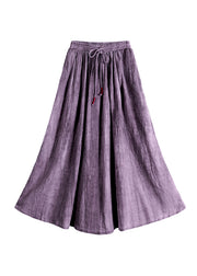 Vintage Purple Wrinkled Pockets Tie Dye Linen Skirts Spring