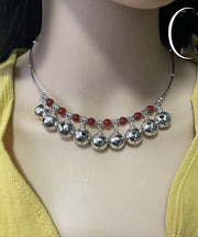 Vintage Red Alloy Agate Bell Bead Graduated Necklace