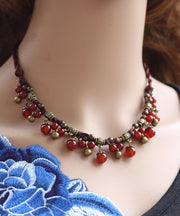 Vintage Red Alloy Agate Chalcedony Tassel Graduated Bead Necklace