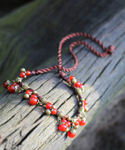 Vintage Red Alloy Agate Chalcedony Tassel Gratuated Bead Necklace