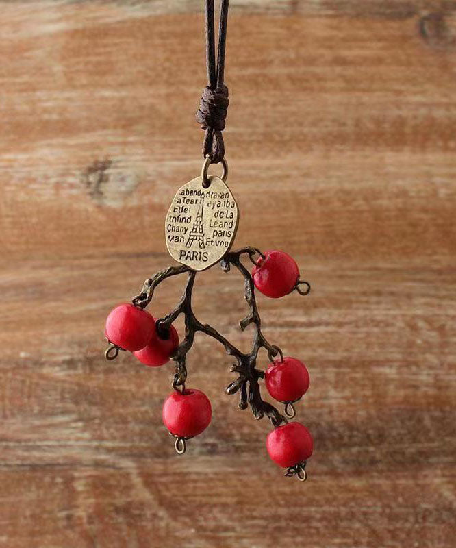 Vintage Red Hand Knitting Red Apple Vine Pendant Necklace