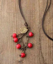 Vintage Red Hand Knitting Red Apple Vine Pendant Necklace