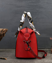 Vintage Red Jacquard Fine Calf Leather Tote Handbag