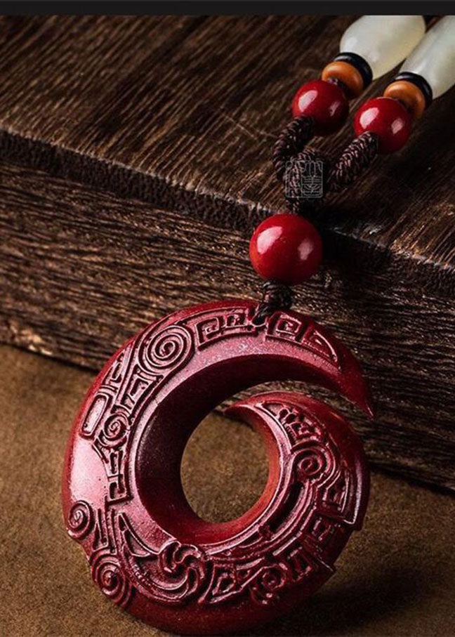 Vintage Red Jade Cinnabar Pendant Necklace