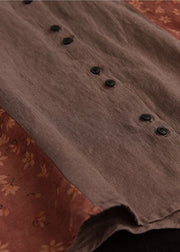Vintage Red Peter Pan Collar Button Print Patchwork Linen Shirt Tops Long Sleeve