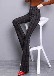 Vintage Red Plaid Button Zippered Woolen Bell Bottomed Trousers Spring