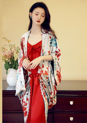 Vintage Red Print Cardigans And Slip Dress Two Pieces Set Fall