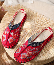 Vintage Red Slide Sandals Embroidered Cotton Fabric Splicing Slides