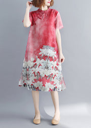 Vintage Red Stand Collar side open Cheongsam Dress Short Sleeve
