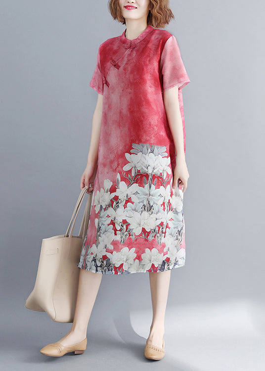 Vintage Red Stehkragen Seite offen Cheongsam Kleid Kurzarm