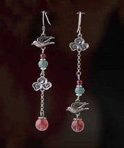 Vintage Sterling Silver Crystal Birds Over The Clouds Magpie Drop Earrings