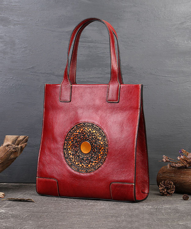 Vintage Red The Sunflowers Jacquard Hochleistungs-Taschenhandtasche aus Kalbsleder