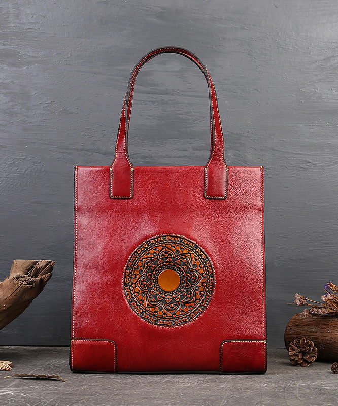 Vintage Red The Sunflowers Jacquard Hochleistungs-Taschenhandtasche aus Kalbsleder