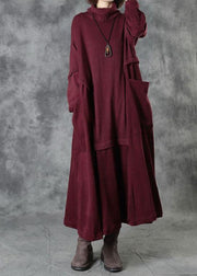 Vintage Red Turtleneck Patchwork Winter Knitted Dress - SooLinen