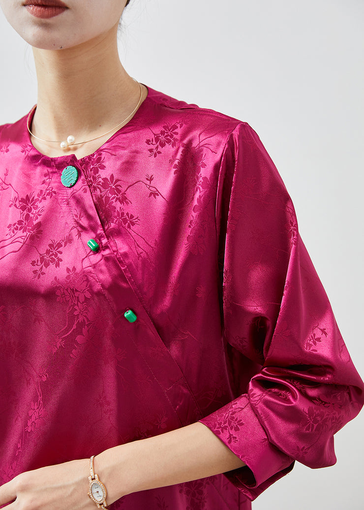 Vintage Rose Jacquard Slim Fit Silk Shirt Top Fall