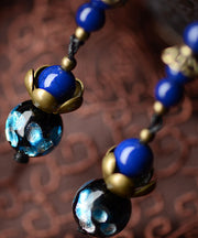Vintage Royal Blue Lotus Gem Stone Copper Drop Earrings