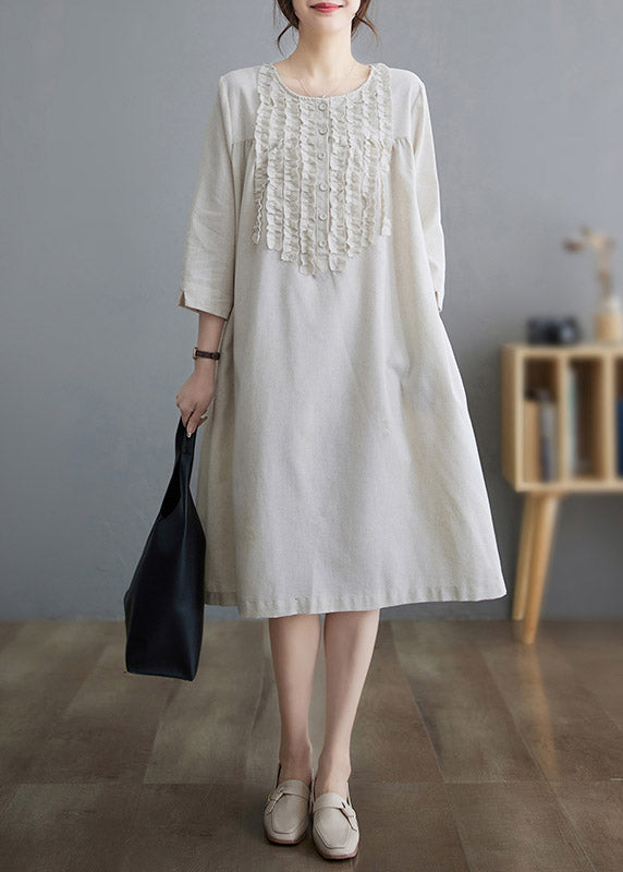 Vintage Ruffled Patchwork Solid Linen Maxi Dress Summer